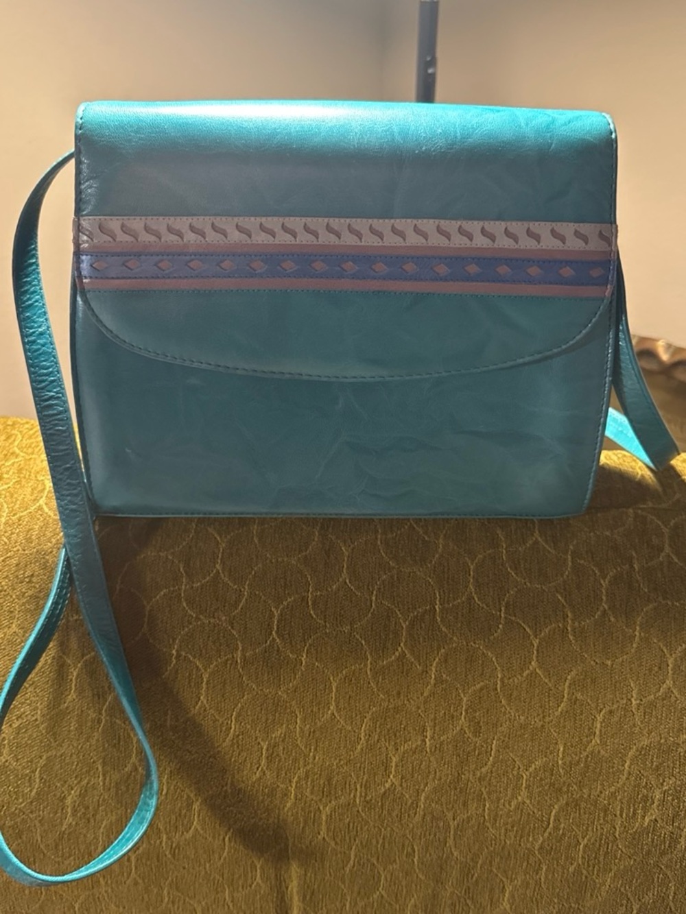 Vintage Margaret Jerrold Blue and Green leather Purse- made in Spain